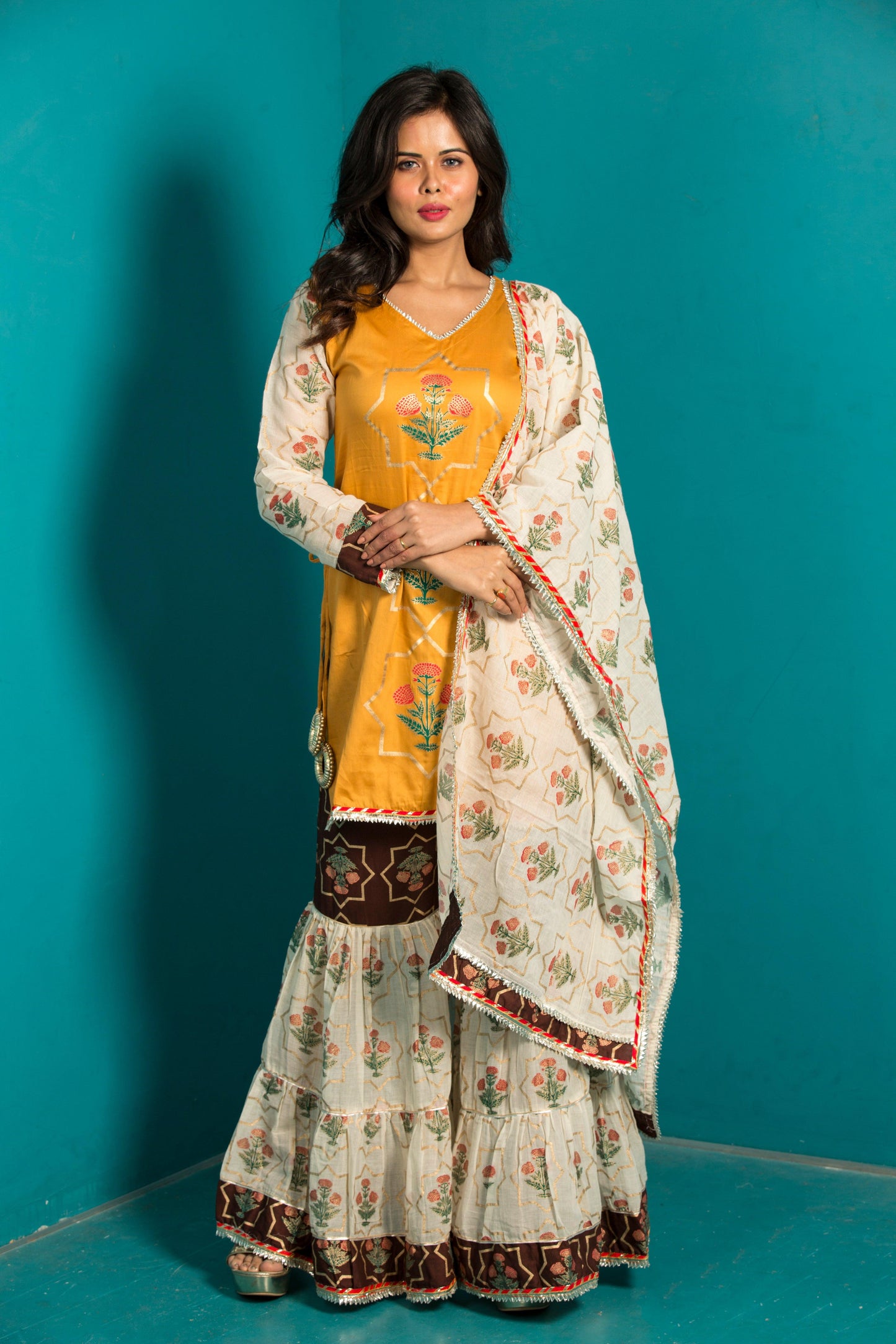 Women’s Yellow Sharara Set with Sharara Pant - Feeric and Guzel