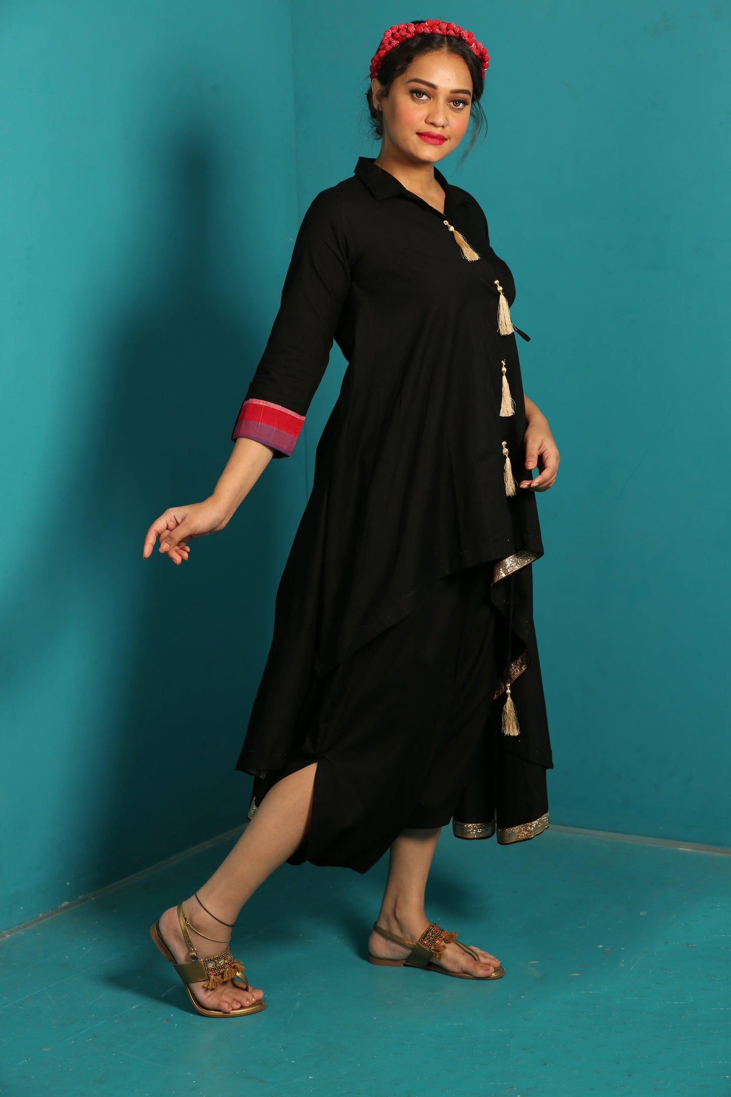 Women’s Black Wrap around Dress with Dhoti pant - Feeric and Guzel