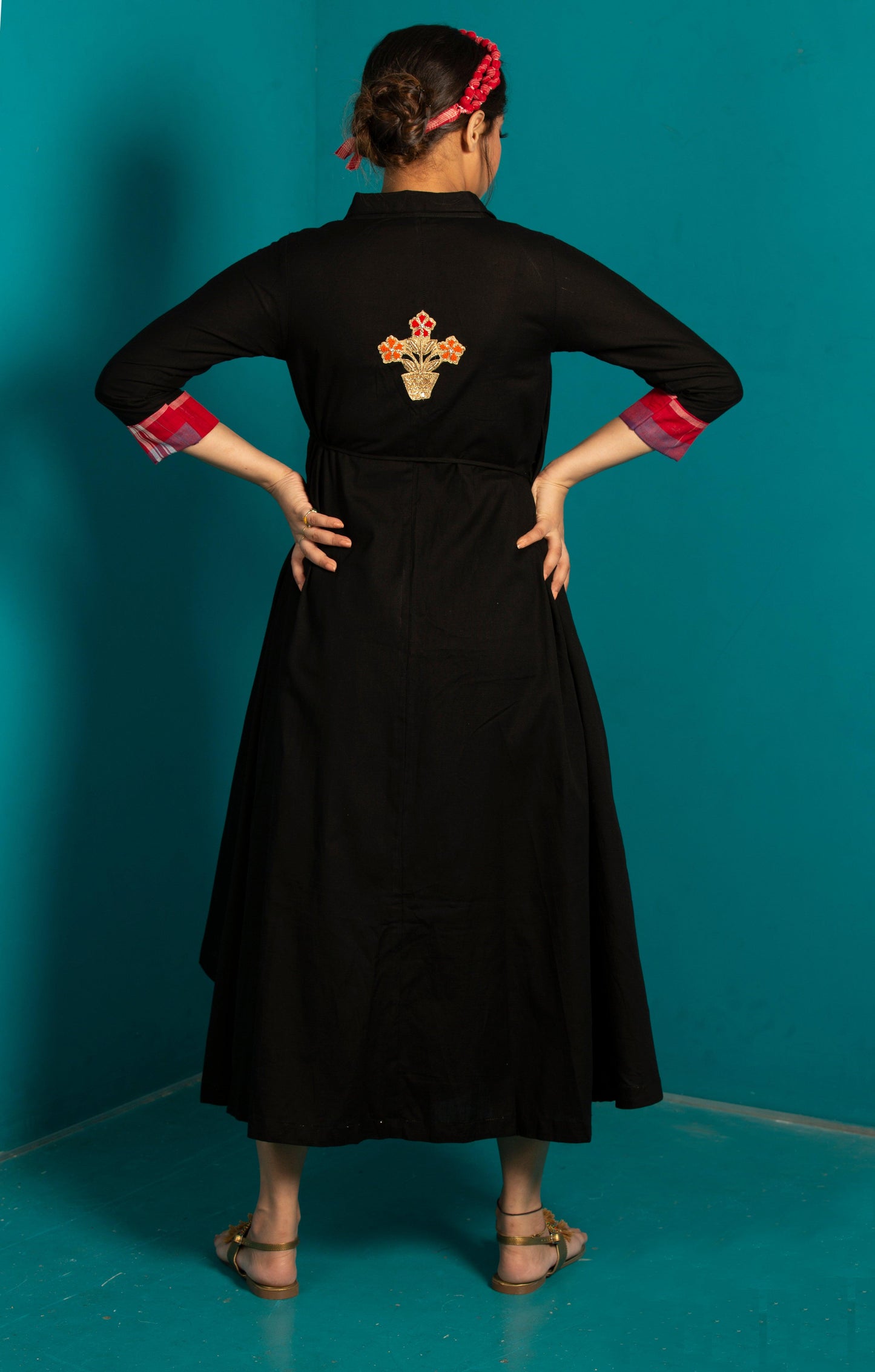 Women’s Black Wrap around Dress with Dhoti pant - Feeric and Guzel