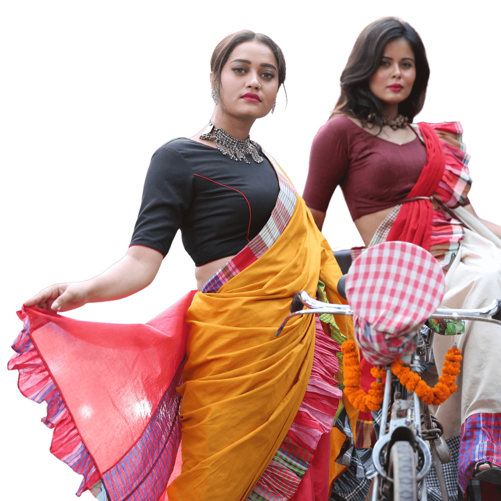 Women’s Colorful Linen Sarees - Feeric and Guzel